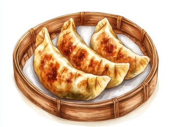 金黄酥脆的锅贴煎饺插画