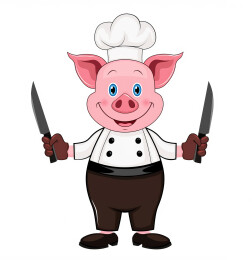 卡通可爱猪拿着餐刀形象