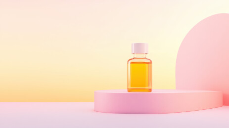 橙色背景中的瓶装食用油插画