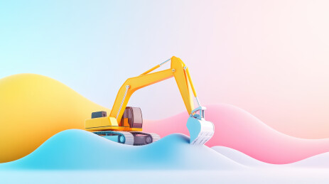 卡通风挖掘机与柔和背景插图