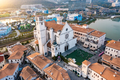 航拍湖南长沙大王山华谊兄弟电影小镇