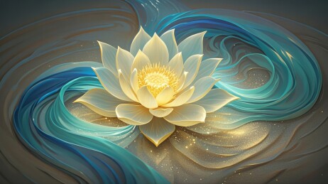 金色莲花与碧波