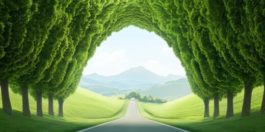 超现实绿植汽车公路背景