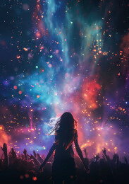 演唱会上欢呼的女明星剪影