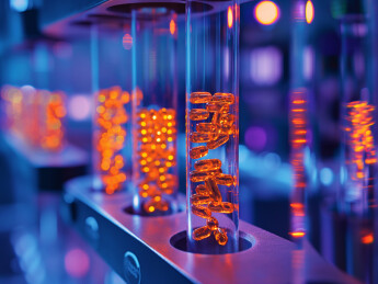 实验室试管里盛放着发光的药品