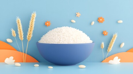 3D一碗白米饭和麦穗