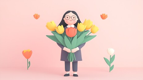 3D教师节老师手捧鲜花