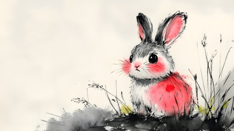 中国风水墨生肖兔插画