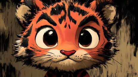 卡通水墨风格生肖老虎插画