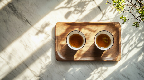 木质茶托上的茶杯茶具
