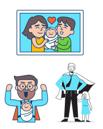 超人爸爸父亲节奶爸简约线条插画矢量元素