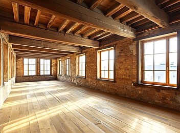 裸露砖墙木梁空房间