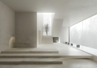 明亮现代的楼梯和绿色植物