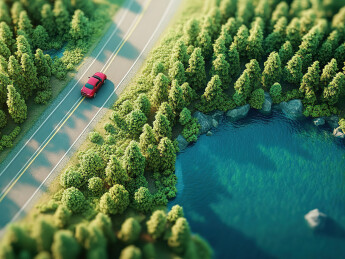 林间公路的高角度视图