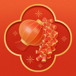 3d立体新年春节红金色方形插画模板