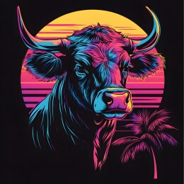 炫彩复古风格北美野牛复古头像插画