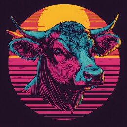 炫彩复古风格北美野牛复古头像插画
