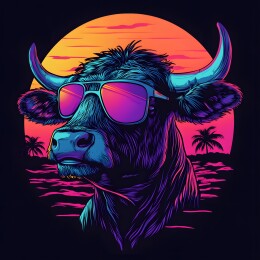 炫彩复古风格北美野牛复古头像插画