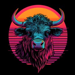 北美野牛复古头像插画