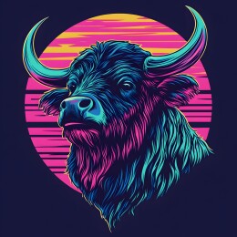 北美野牛复古头像插画