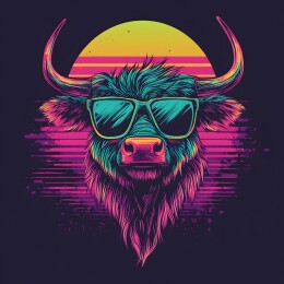 北美野牛复古头像插画