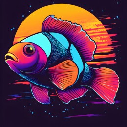 卡通复古美式小丑鱼头像插画图案