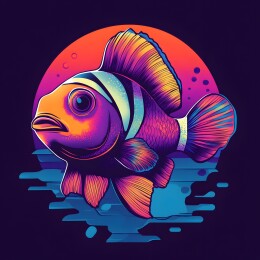 卡通复古美式小丑鱼头像插画图案