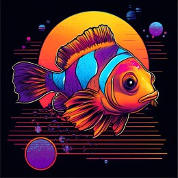 卡通复古美式小丑鱼头像插画图案