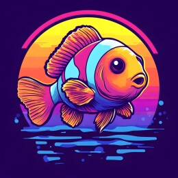 卡通复古美式小丑鱼头像插画图案