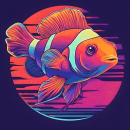炫彩卡通复古美式小丑鱼头像插画图案