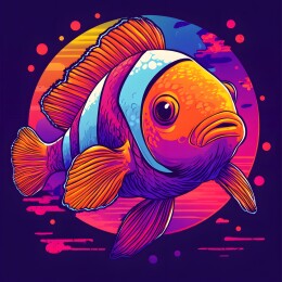 炫彩卡通复古美式小丑鱼头像插画图案
