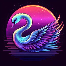 卡通矢量暗黑蒸汽波风格天鹅图标插画
