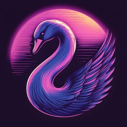 卡通矢量暗黑蒸汽波风格天鹅图标插画