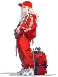 简约风格穿红色运动服的女生