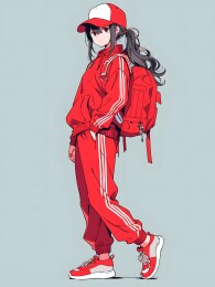 简约风格穿红色运动服的女生