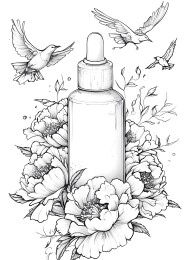 线稿花叶鸟中的奶瓶 
