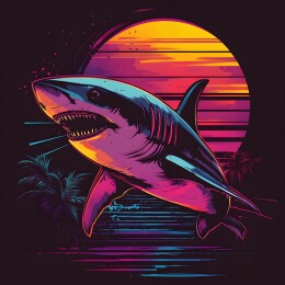 卡通复古鲨鱼版画风格插画印花