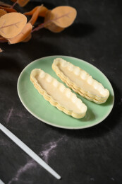 桌面上的盘子里的美味可口的米壳船