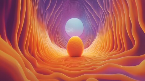 奇幻橙色隧道中的巨蛋