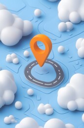 地图上带有指针目的地点的图标的3d插图