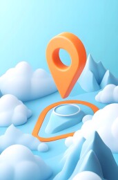 地图上带有指针目的地点的图标的3d插图