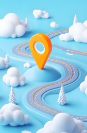 地图上带有指针目的地点的图标的3d插图