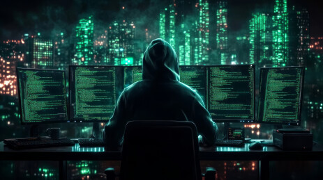 黑客在电脑屏幕上写代码攻击互联网