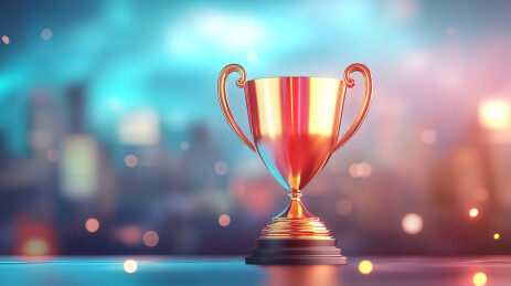 3D渲染城市背景下的奖杯插画