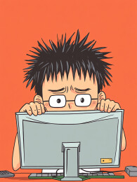 漫画卡通插画正在加班工作疲惫的男人