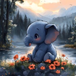 卡通三维风格森林中的大象头像插画