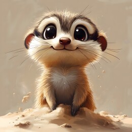 卡通土堆上的呆萌猫鼬头像潮流插画图案