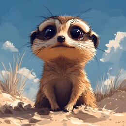 卡通土堆上的呆萌猫鼬头像潮流插画图案