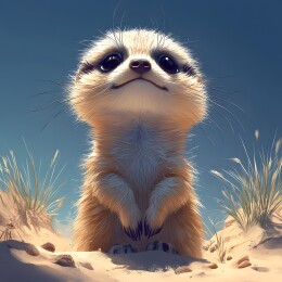 卡通海滩上的呆萌猫鼬头像潮流插画图案