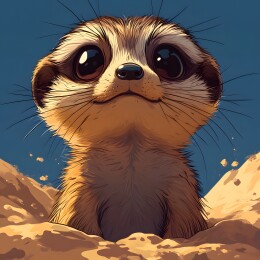 卡通海滩上的呆萌猫鼬头像潮流插画图案